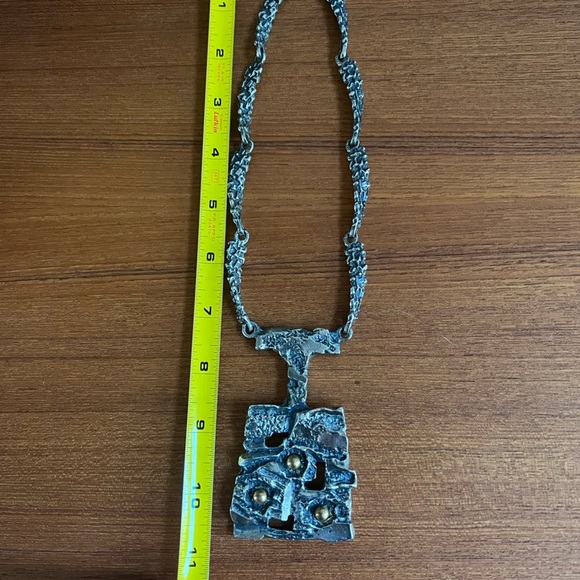 Robert Larin Necklace Brutalist Modernist Art Canadian OOAK Textured Pewter 60's - Picture 6 of 7